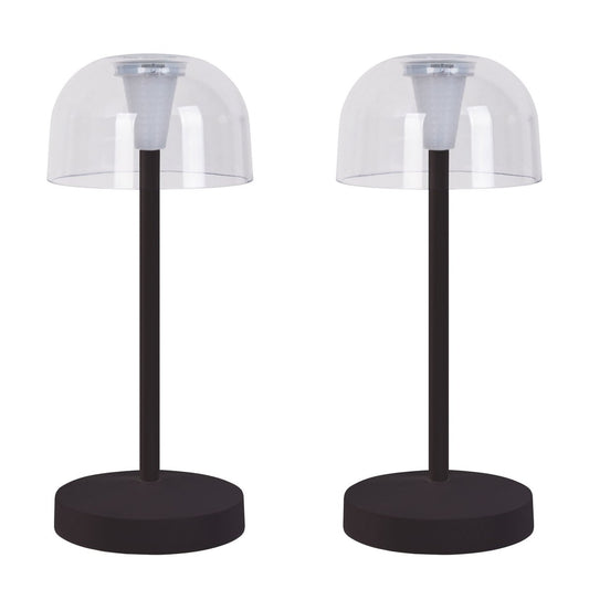 2 Set LED Battery Table Light "Gomba" voor buiten en binnen, gemaakt van metaal en plastic in zwart, 18,5 cm hoog