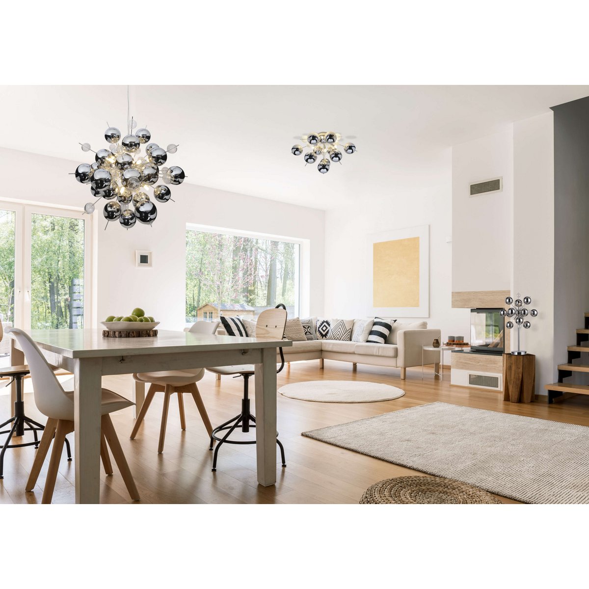 Hanger lamp "explosie" chroom gemaakt van metaal en glas, G9 -versies, hangende lamp voor eetkamer, woonkamer, gang of kantoor, Øca. 65 cm