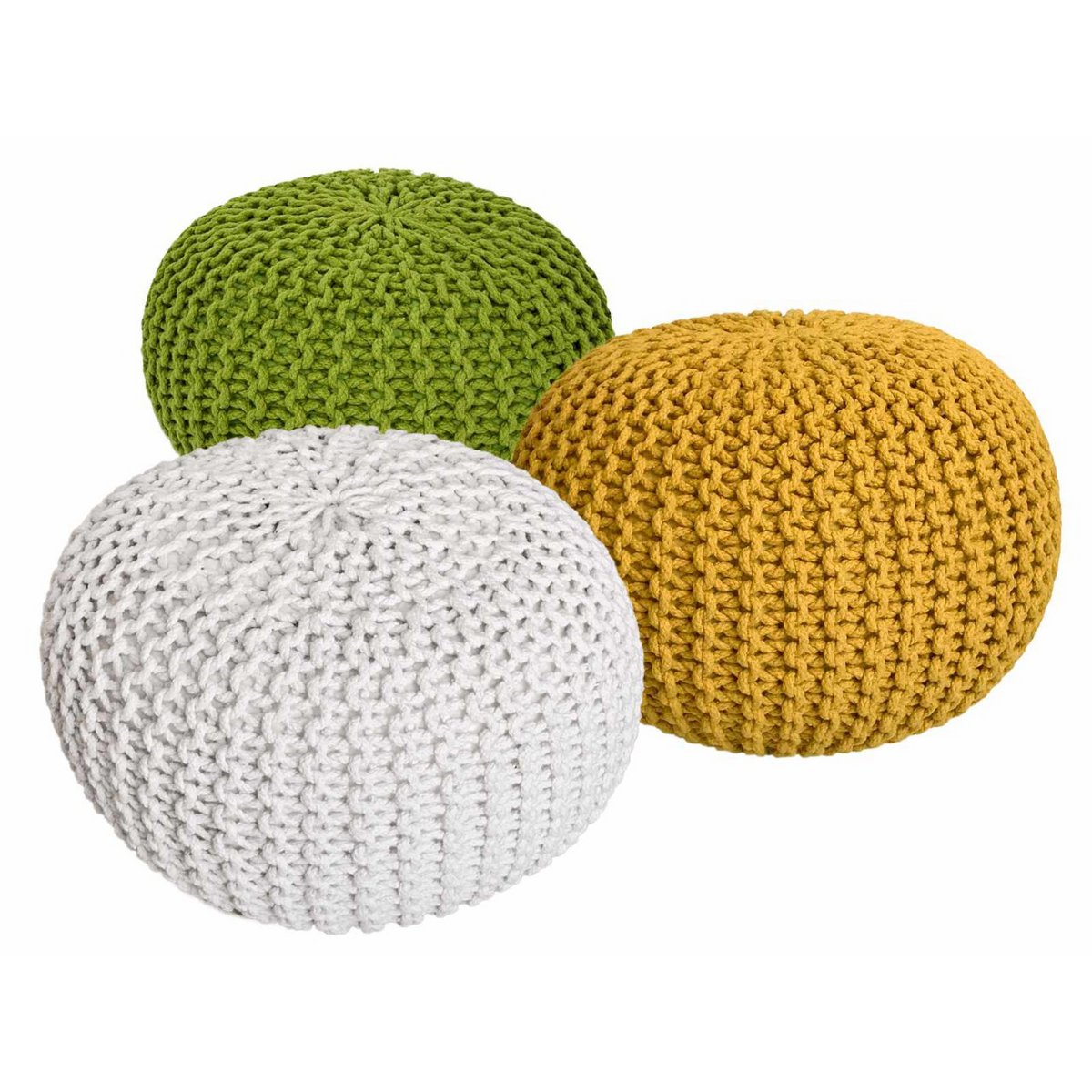 Pouf Set 3 Stück Ø 55 cm Bodenkissen Strickhocker Sitzhocker Sitzkissen Hocker nachhaltig Grobstrick