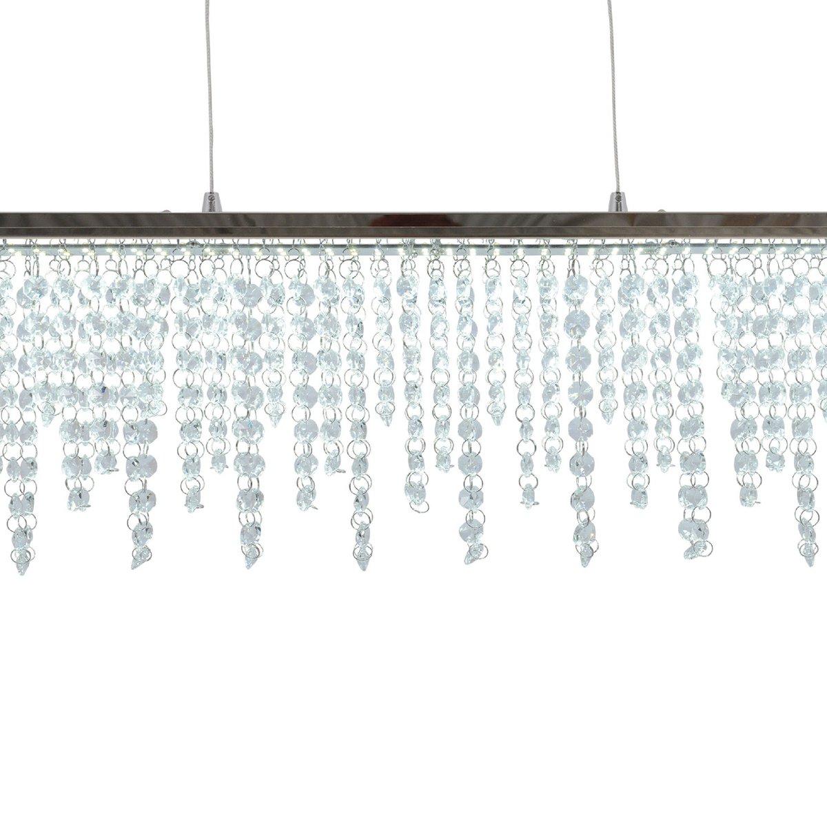 LED hanglamp "diamanten", hanglamp, metaal en kristalglas, chroom, met stevig gebouwd -in LED's, voor eetkamer, woonkamer, gang of kantoor, 120 cm lang