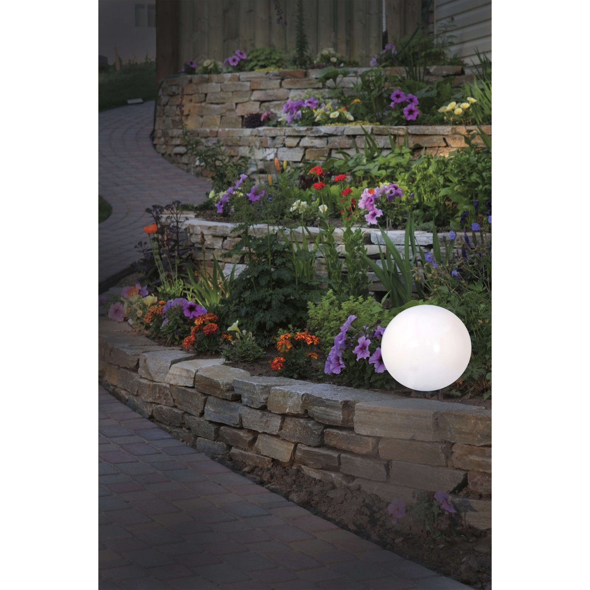 Buiten de Spitical Spit "Ball" D: 50 cm, voor buiten, plastic aarde spies, wit, E27, - Wegelettes