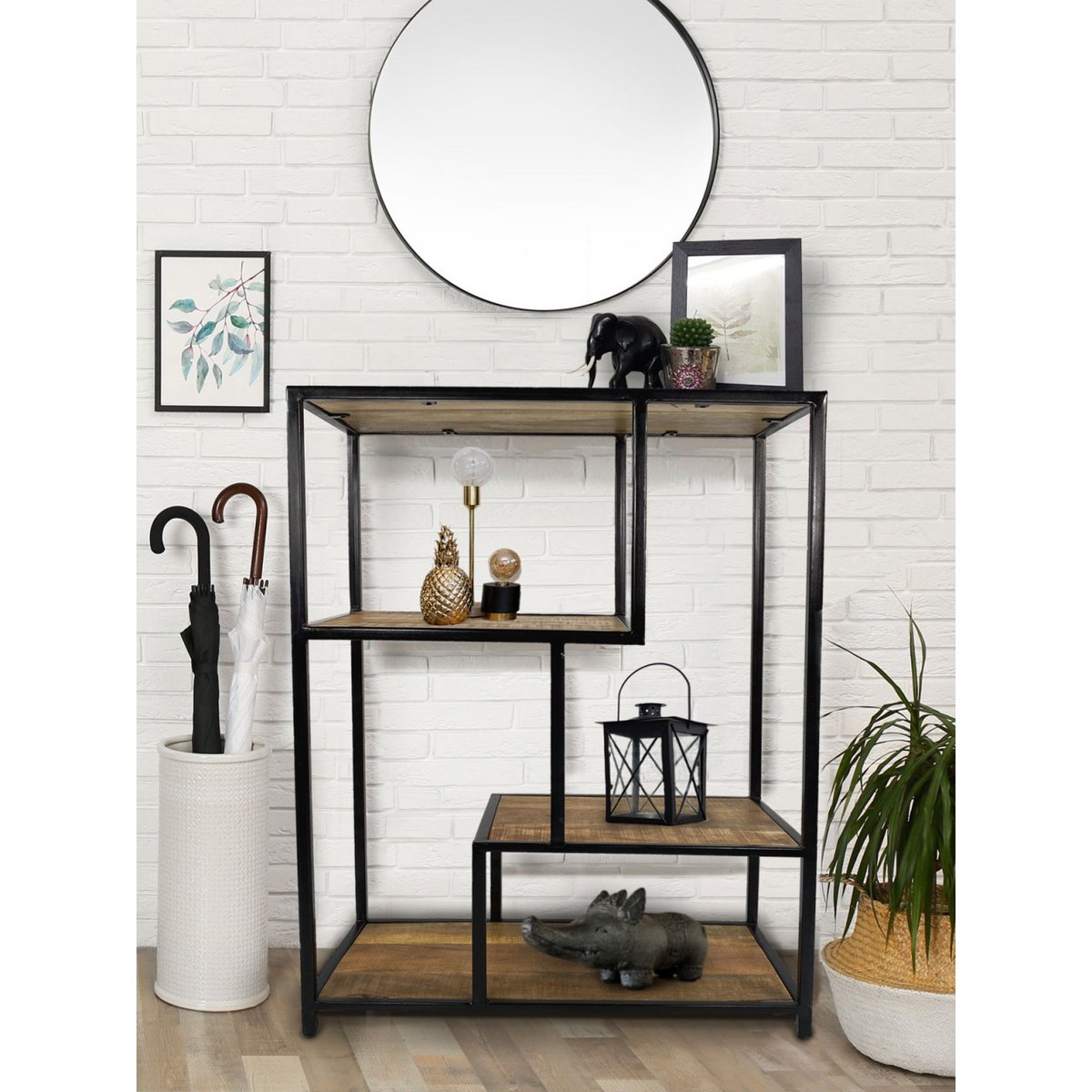 Staande plank boekenplank scheidingswand boekenplank 75 x 115 x 36 cm Liverpool metalen frame zwart