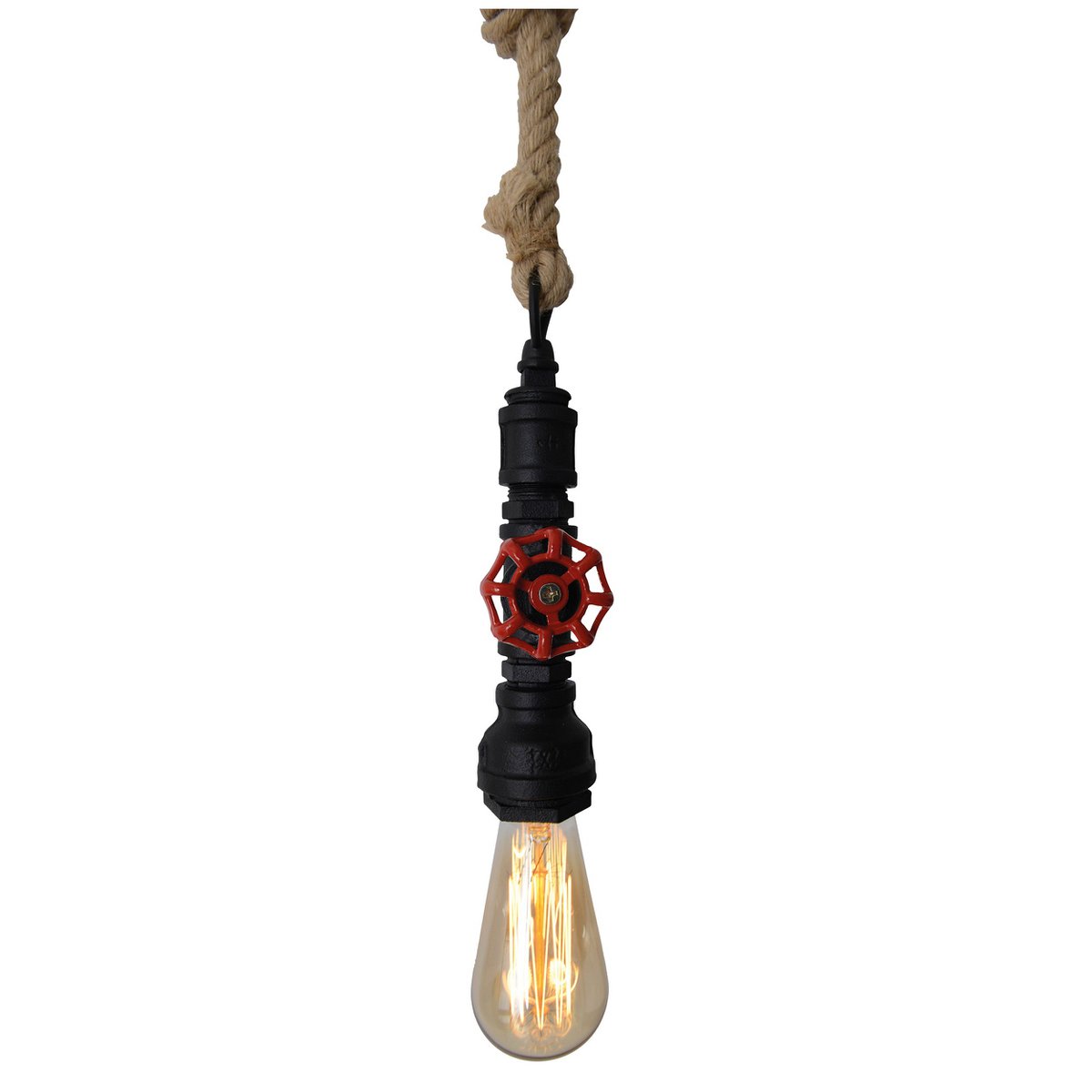 Hanger lamp "regia", black metal, henneptouw, E27 -versie, verlichting voor woonkamer, jeugdruimte of kantoor
