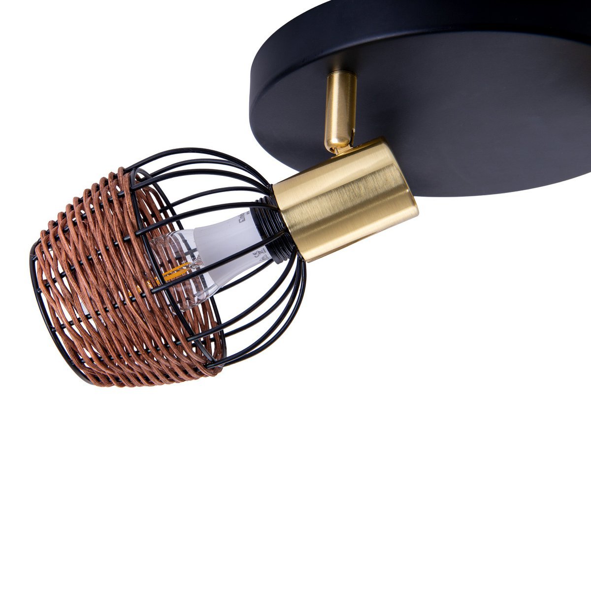 3 "Corbis" plafond Rondel, metalen plek in zwart, met goud en rattan, met E14 -aansluiting, voor eetkamer, woonkamer, gang of kantoor, verlichting voor woonkamer, eetkamer of kantoor, 38 cm diameter, diameter van 38 cm