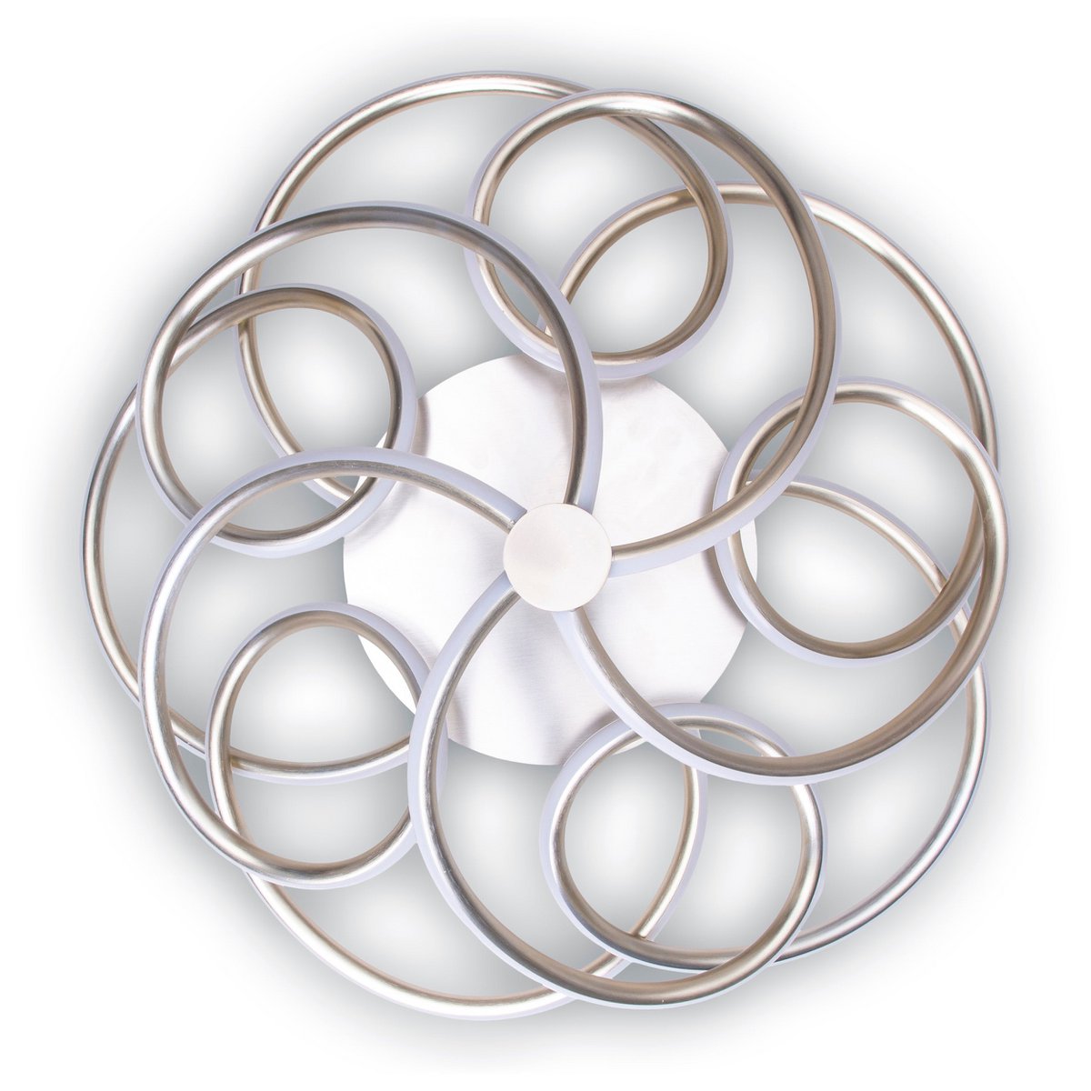 LED-plafondlamp "Rizado" Ø: 57 cm gemaakt van metaal in satijnen nikkel en plastic, met stevig ingebouwde LED's, verlichting voor woonkamers en kantoor.