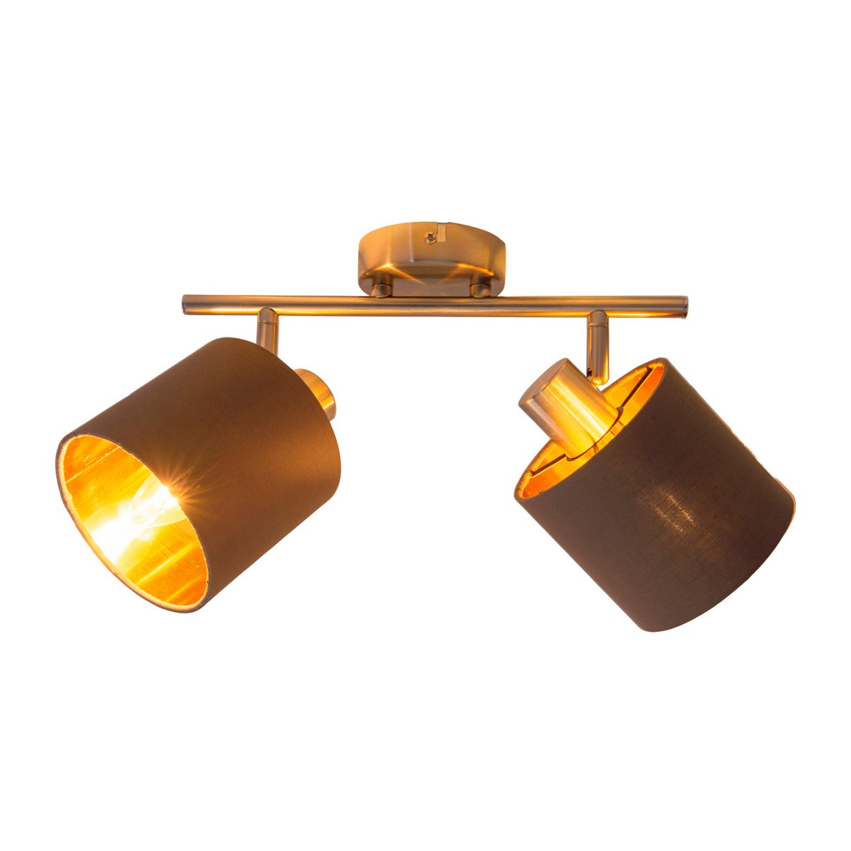 Muur en plafondlamp met 2 zitplaatsen "Maron" gemaakt van metalen satine-meter met stof paraplu's in bruin, met E14-aansluiting, lamp voor woonkamer, eetkamer, gang en kantoor, 46 x 12 cm