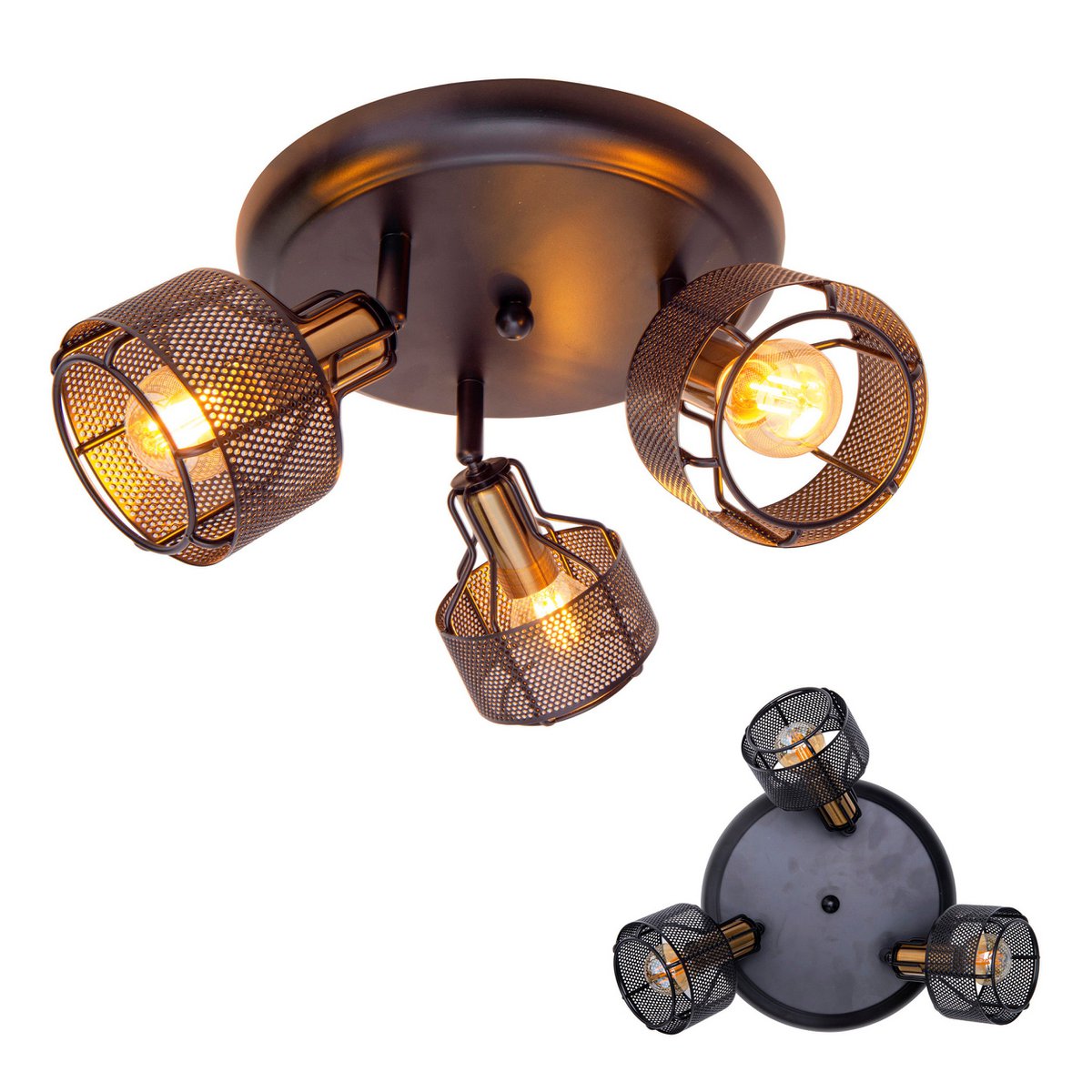 3-zits muur en plafond Rondel Spot "foro" gemaakt van metaal in zwart en goud, met E14-versies, 41 cm diameter. Stijlvolle verlichting voor woonkamer, eetkamer of keuken.