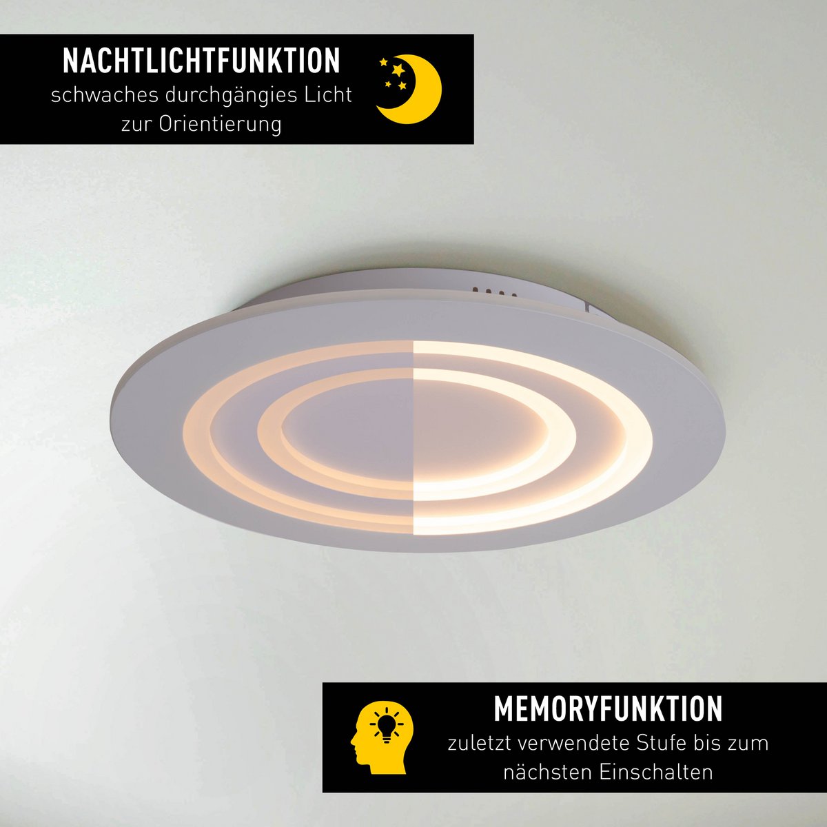 LED-plafondlicht "mirel" Ø 50 cm, 6 cm hoog, metaal en plastic in wit, geïntegreerde LED's, 2400 lm, dimmable, CCT-functie 3000-6500 K, RGB kleurverandering