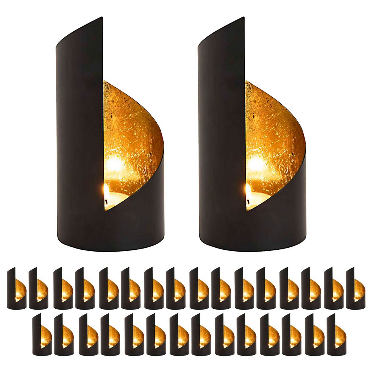 Kaarsenhouder 32-delige set 2 x 16 ve groenlichthouder Kevin cilindrische zwarte matgilde binnen