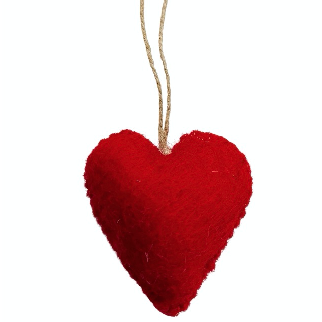 Luna -Leena Heart Red Hanger - Bag Charme - Wool Filt - Handmade in Nepal