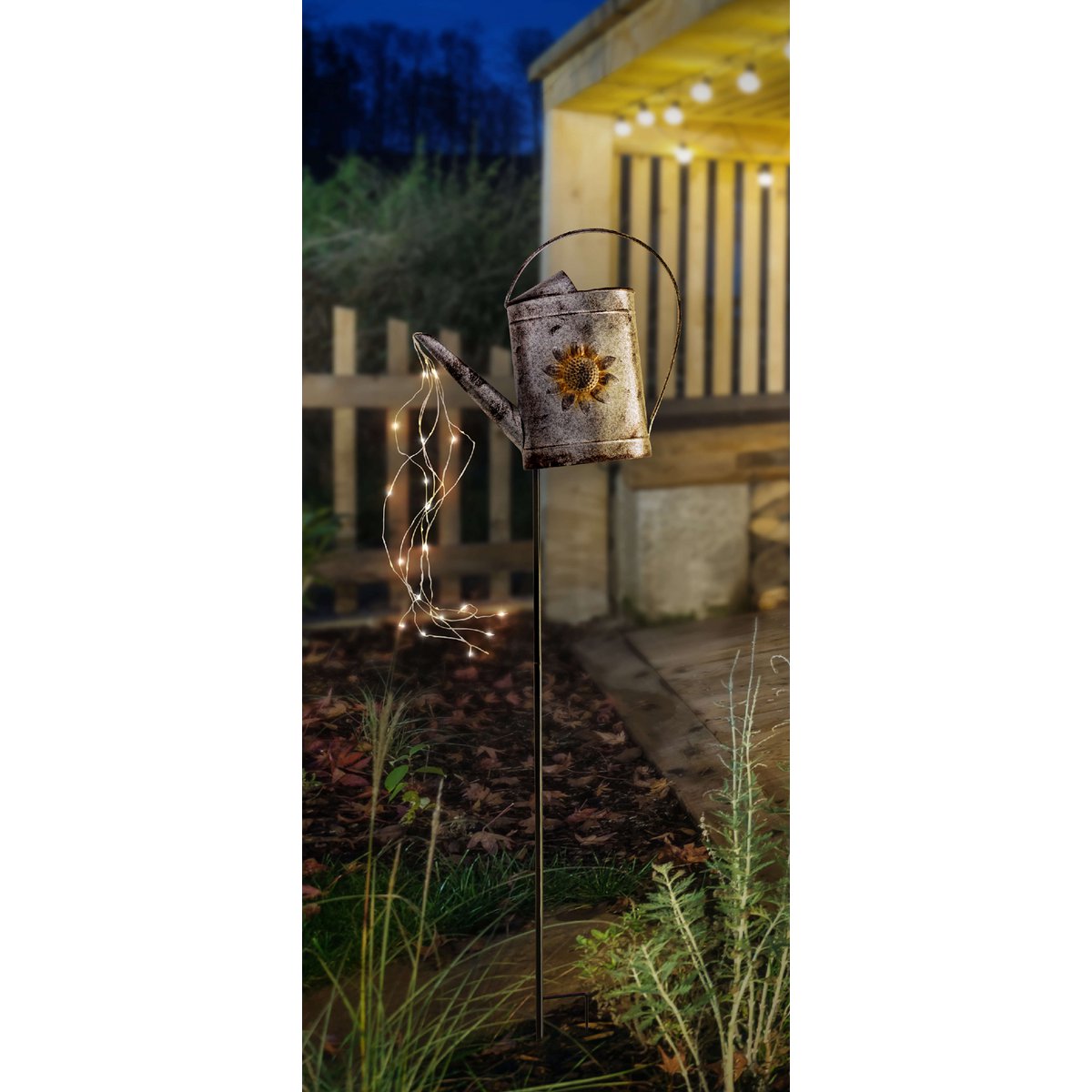 LED Solar Earth Skeer (waterhond) H: 110 cm gegalvaniseerd, voor buiten, gemalen spies gemaakt van metaal en plastic in zilver, met geïntegreerde LED