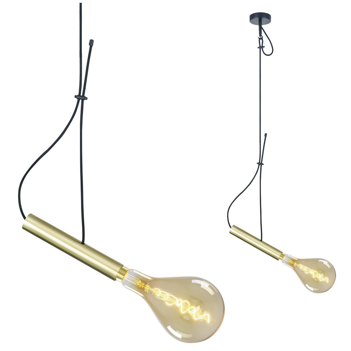 Metal Baldachin met textielkabel "Corbatin", messing, E27 -versie, verlichting voor woonkamer of kantoor