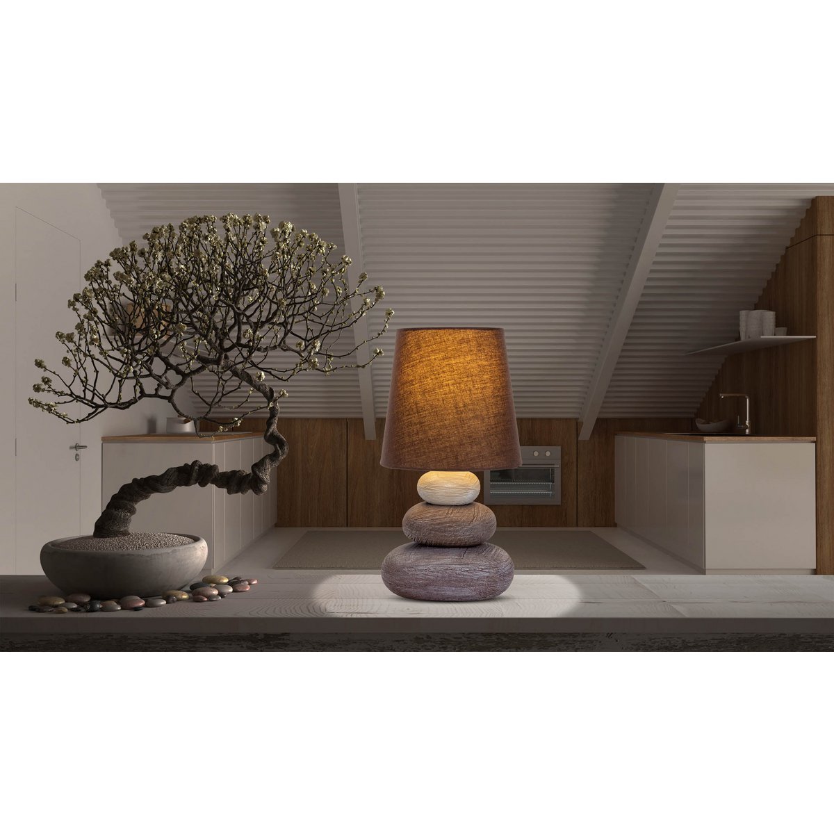 Keramische tafellamp "Stoney", keramische tafellamp in bruin, met E14 -aansluiting, tafellamp voor eetkamer, woonkamer, gang of kantoor, of als een bedlamp, 31 cm hoog