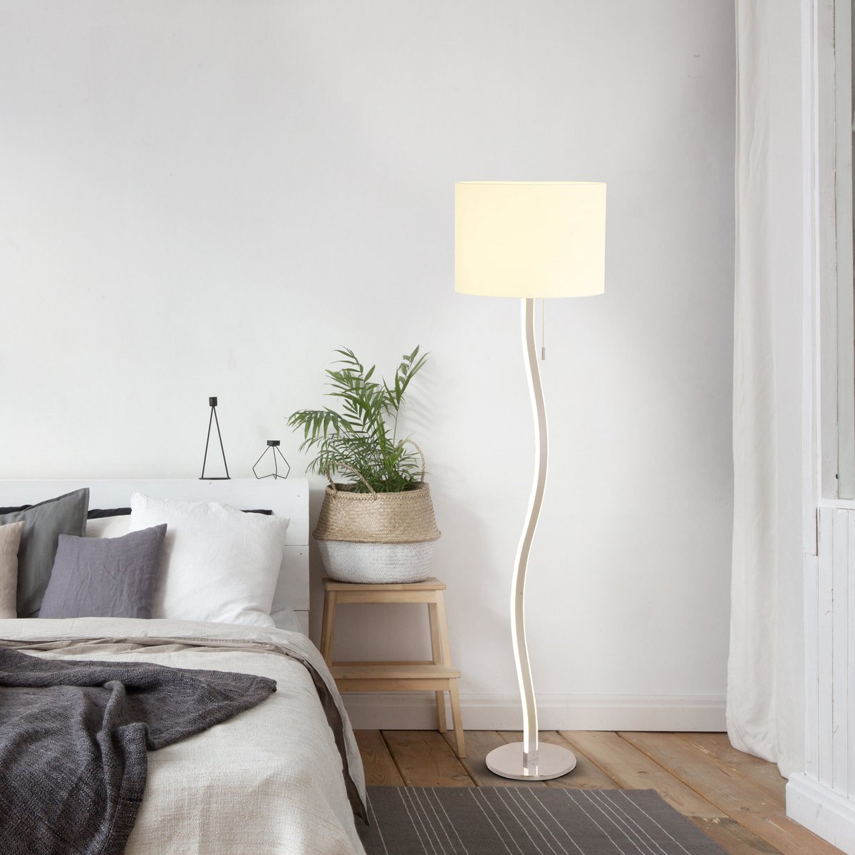 LED -vloerlamp "Aurelia" gemaakt van metaal en plastic in wit met stevig ingebouwde LED's, 163 cm hoog, verlichting voor woonkamer, eetkamer of kantoor