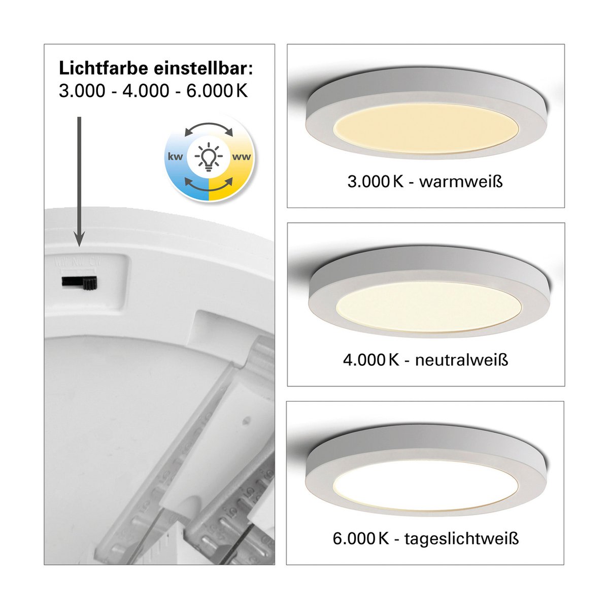 LED -plafondlamp "bonus", functie, metalen plafondlamp en plastic, ringen in chroom en wit kunnen worden gewijzigd, met stevig ingebouwde LED's, 22,5 cm diameter