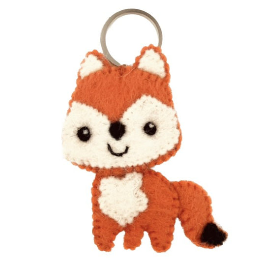 Luna -Leena Keychain Flat Fox - Bag Charm - Oranje - Wool Filt - Handmade in Nepal