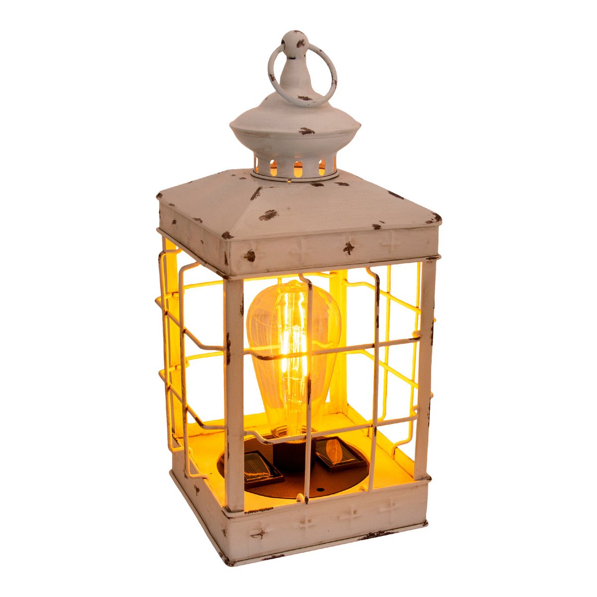 LED Decoratie Solar Light Lantern 31,5 cm hoog, antiek wit, gemaakt van metaal en plastic, LED geïntegreerd, voor buiten