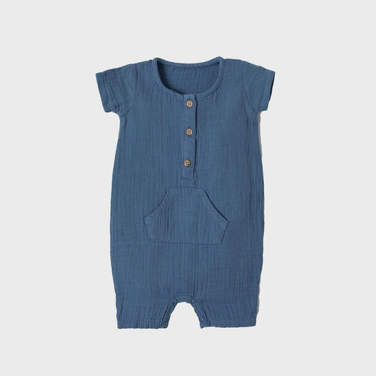 OrganicEra Organische mousseline romper met korte mouwen, Indigo