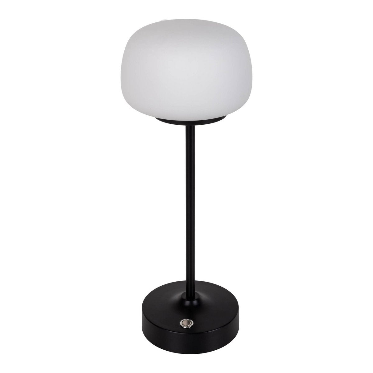 LED -batterij/ tafellamp "Pina" 30 cm hoog, gemaakt van metaal (zwart) en glas (wit), geïntegreerde LED's, warm wit