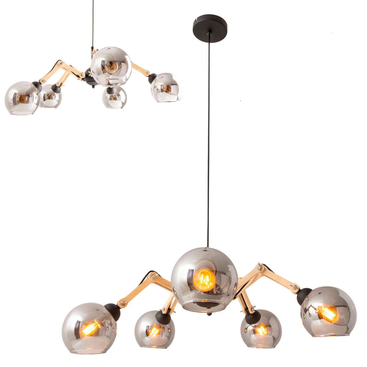 5 glazen hanglamp "soito" hanglamp gemaakt van metaal, glas en rubberen hout, met E14 -aansluiting, voor eetkamer, woonkamer, gang of kantoor, een diameter van 80 cm