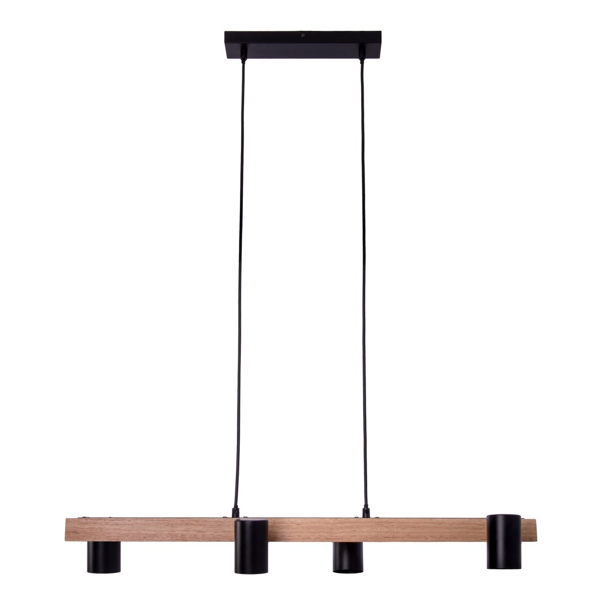 4 hanglamp "Frida" metaal en hout in zwart, en de natuur, hangende lamp, GU10, hanglamp voor eetkamer, woonkamer, gang of kantoor, 80 cm lang