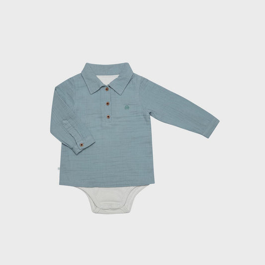 OrganicEra bodysuitshirt voor jongens van biologische mousseline, aqua