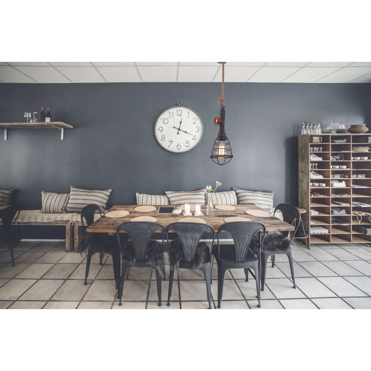 Hanger lamp "regia", black metal, henneptouw, E27 -versie, verlichting voor woonkamer, jeugdruimte of kantoor