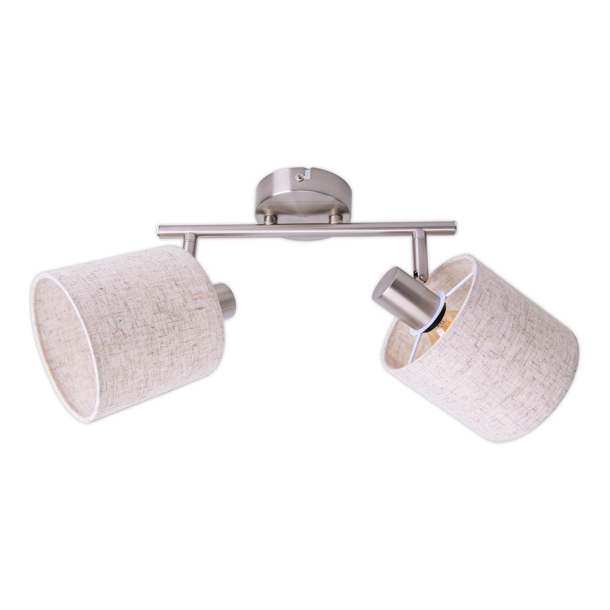 Muur en plafondlamp met 2 zitplaatsen "Maron" gemaakt van metalen satine mat met stof paraplu's in de natuur, met E14-aansluiting, lamp voor woonkamer, eetkamer, gang en kantoor, 46 x 12 cm