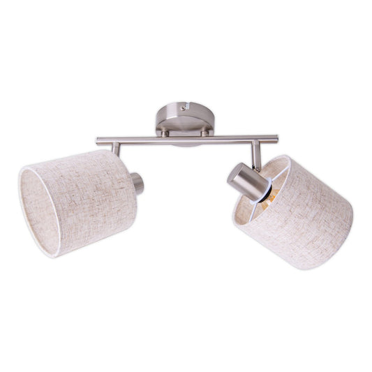 Muur en plafondlamp met 2 zitplaatsen "Maron" gemaakt van metalen satine mat met stof paraplu's in de natuur, met E14-aansluiting, lamp voor woonkamer, eetkamer, gang en kantoor, 46 x 12 cm