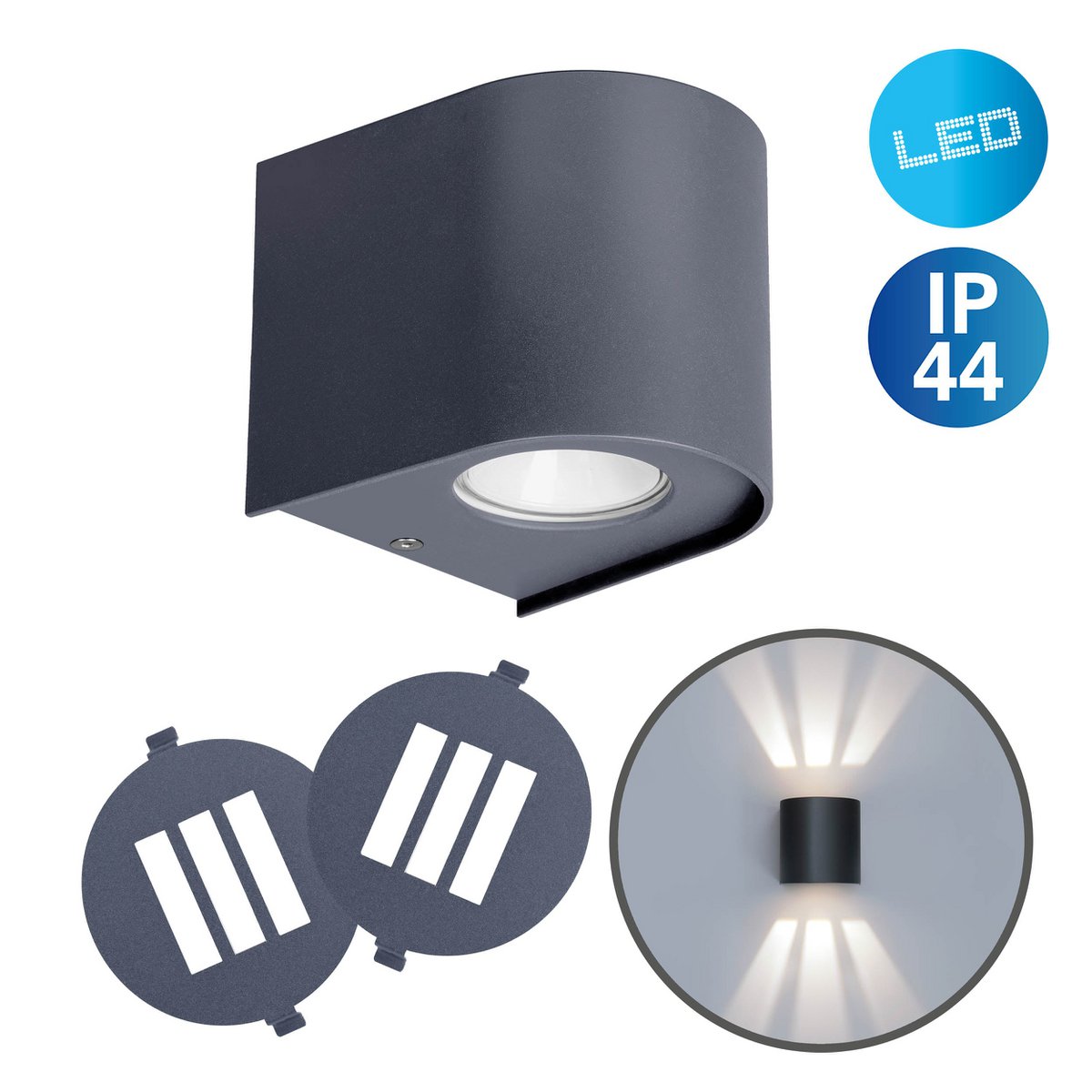 De "Alecto" LED -lamp meet 10,5 x 11,7 cm en is 10 cm hoog. Het bestaat uit een hoogwaardig plastic met een enigszins gestructureerd oppervlak dat eruit ziet als geschilderd. Tijdloos zwart maakt de lamp universeel bruikbaar.