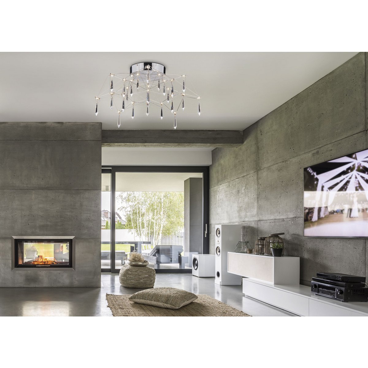 LED -plafondlicht "Araneus" gemaakt van metaal en glas in chroom, Ø 55 cm, met stevig ingebouwde LED's, verlichting voor woonkamer, eetkamer, gang of kantoor