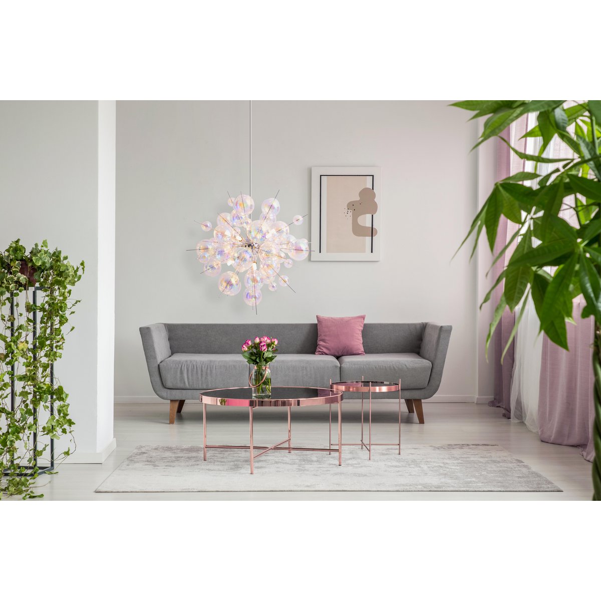 Hanger lamp "explosie" gemaakt van metaal- en irisglas, G9 -frames, hangende lamp voor eetkamer, woonkamer, hal of kantoor, Øca. 65 cm