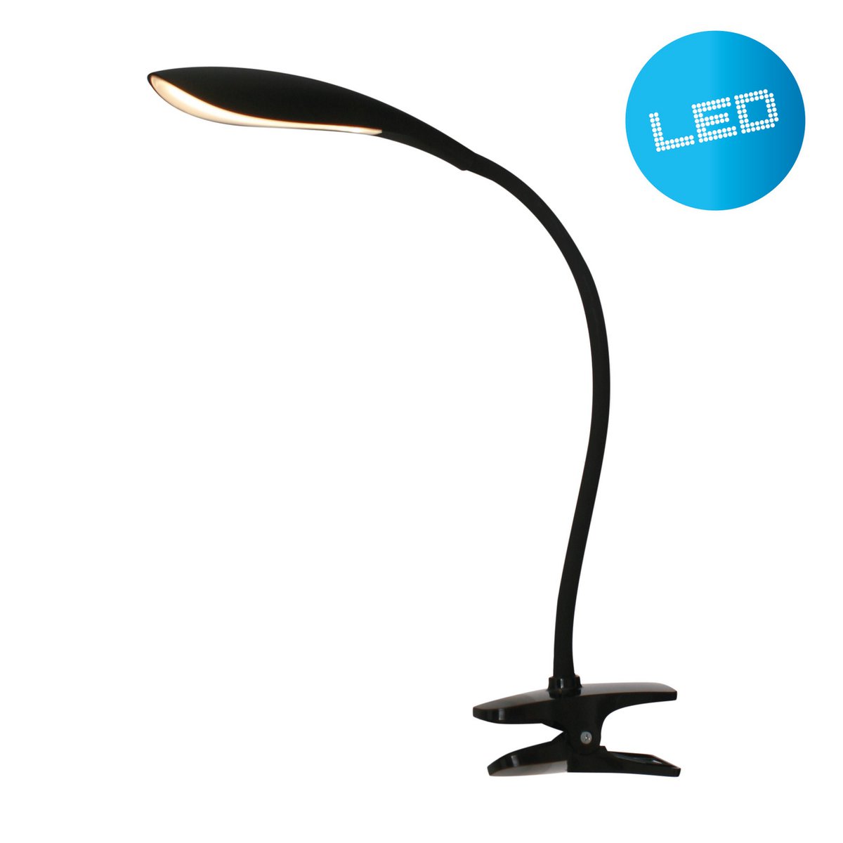 LED -klemlamp "ALF" gemaakt van metaal en plastic in zwart, met geïntegreerde LED