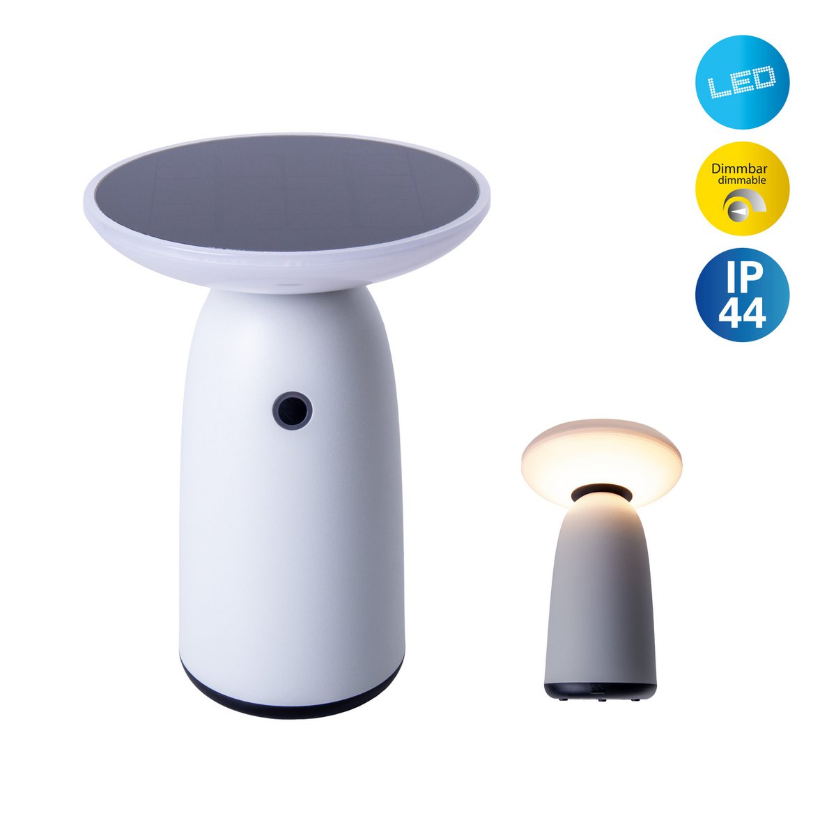 LED Solar Lamp "ADA" Wit voor de externe LED -tafellamp gemaakt van metaal en plastic, met stevig geïnstalleerde LED's, zonnelamp 22,5 x 16 cm