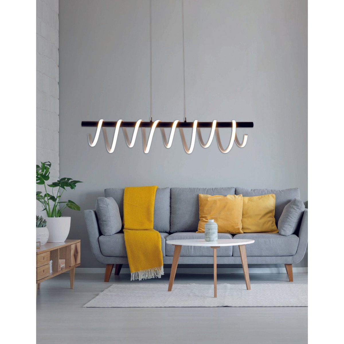 LED -hanglamp "Belleza", moderne metalen slinger lamp in zwart en wit, met stevig ingebouwde LED's, ca. 100 cm lang, de ideale verlichting voor woonkamer, eetkamer of keuken.