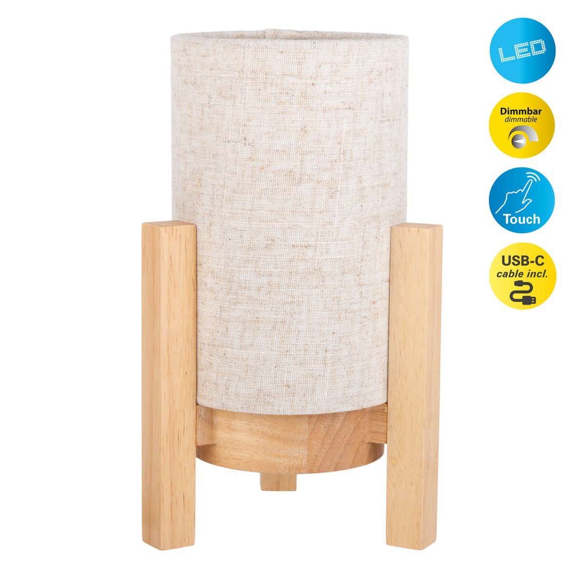 Hartelijke lamp "madita" 25 cm hoog, in wit/natuur, met geïntegreerde LED, dimbaar met aanraaksensor