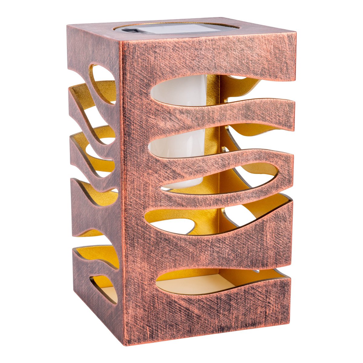 LED Decoratie Solar Light "Hilda", 12,3 x 12,3 cm, 20 cm hoog, gemaakt van hoogwaardige plastic, binnen goud, goudbruine metalen afwerking, geïntegreerde LED, warm wit