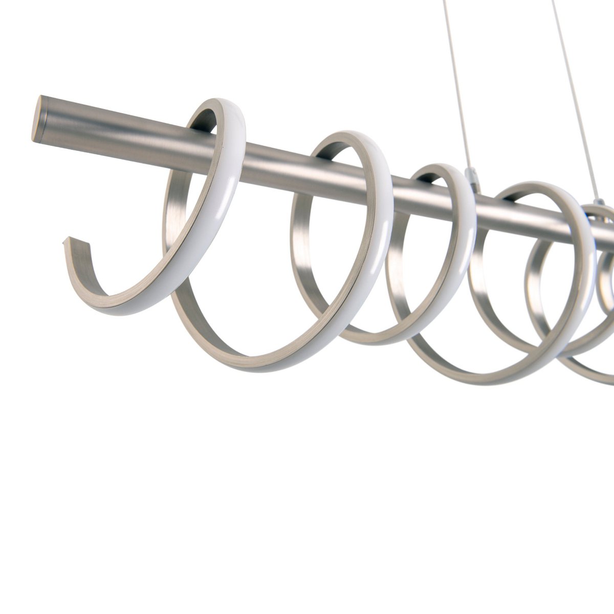 LED -hanglamp "Belleza", moderne metalen slinger lamp en plastic in nikkel mat en wit, met stevig gebouwd -in LED's, 100 cm lang. De ideale verlichting voor woonkamer, eetkamer of keuken.