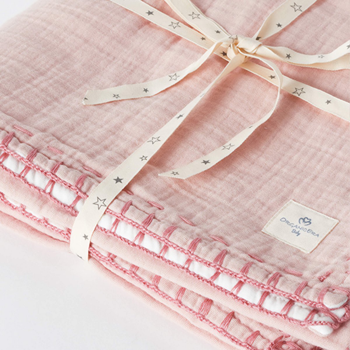 Organicera organische mousseline babydeken met glitter, poederroze
