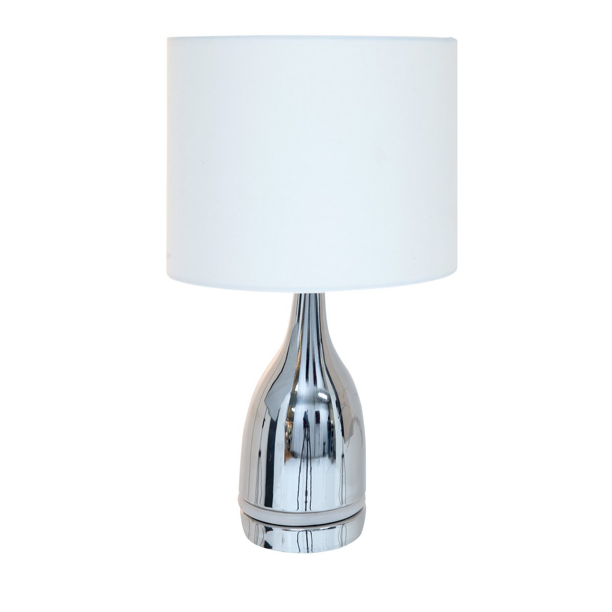 De "Cosima" LED -tafellamp is 43,5 cm hoog, paraplu Ø 25 cm, gemaakt van metaal, plastic, textielmateriaal in de kleuren chroom en wit. Beide geïntegreerde LED's in de Light Foot en E14 -versie