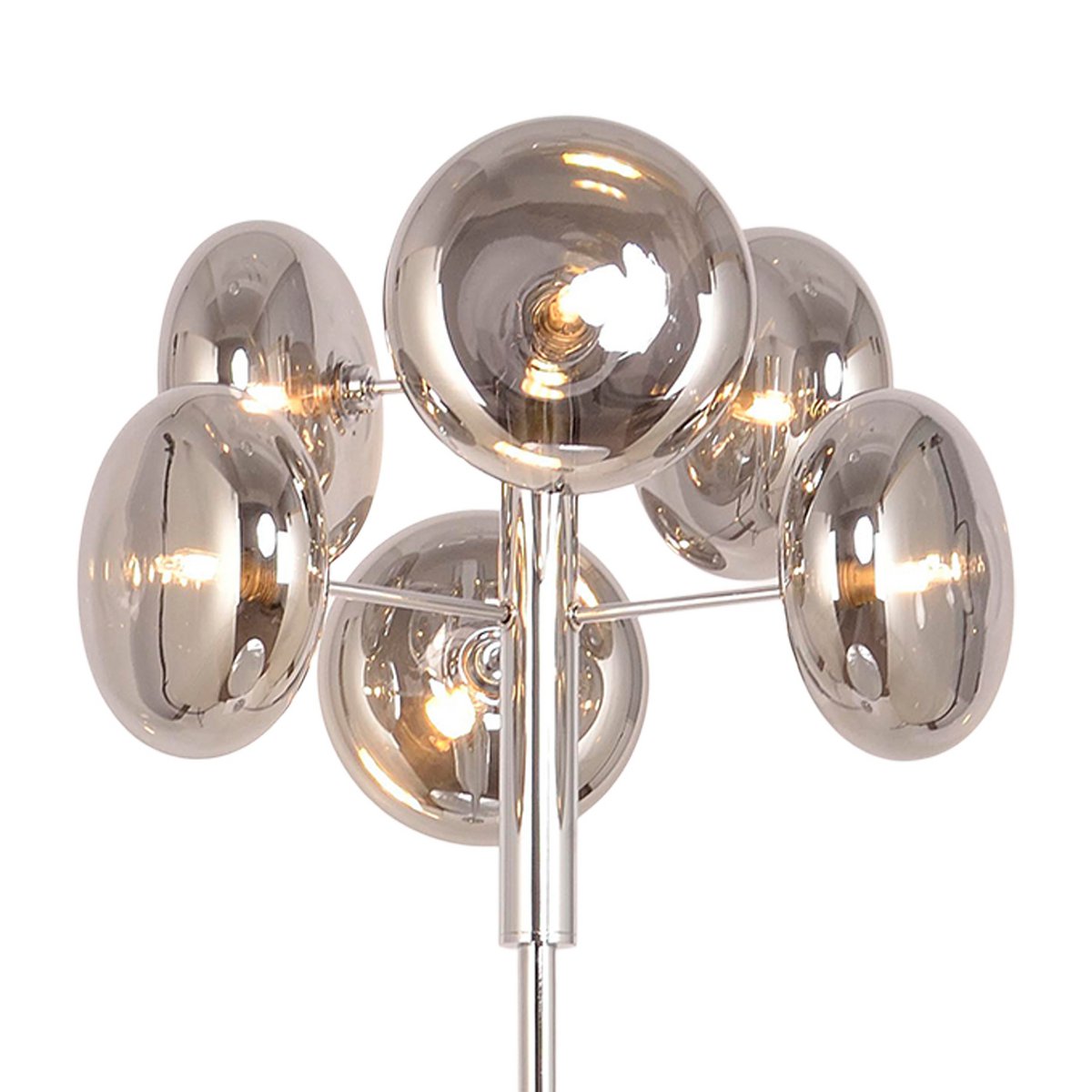 Staande lamp "Orion" rokerig, ongeveer 165 cm hoog, gemaakt van chroomkleurig, roestvrij staal en rookglas, G9-aansluiting, verlichting voor woonkamer, eetkamer of kantoor.