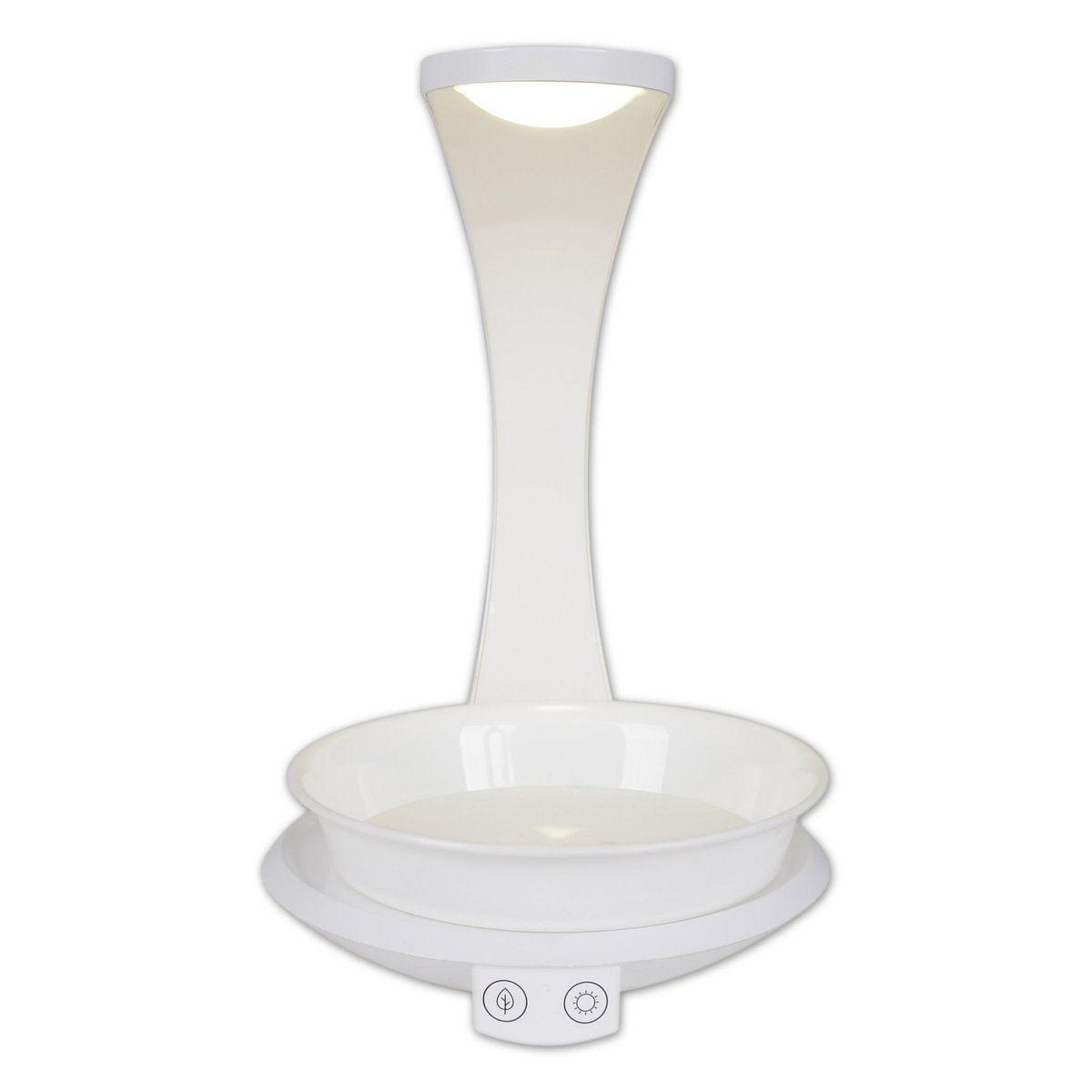 LED -plantentablet Licht 24 cm hoog, gemaakt van metaal en plastic in het wit, met geïntegreerde LED