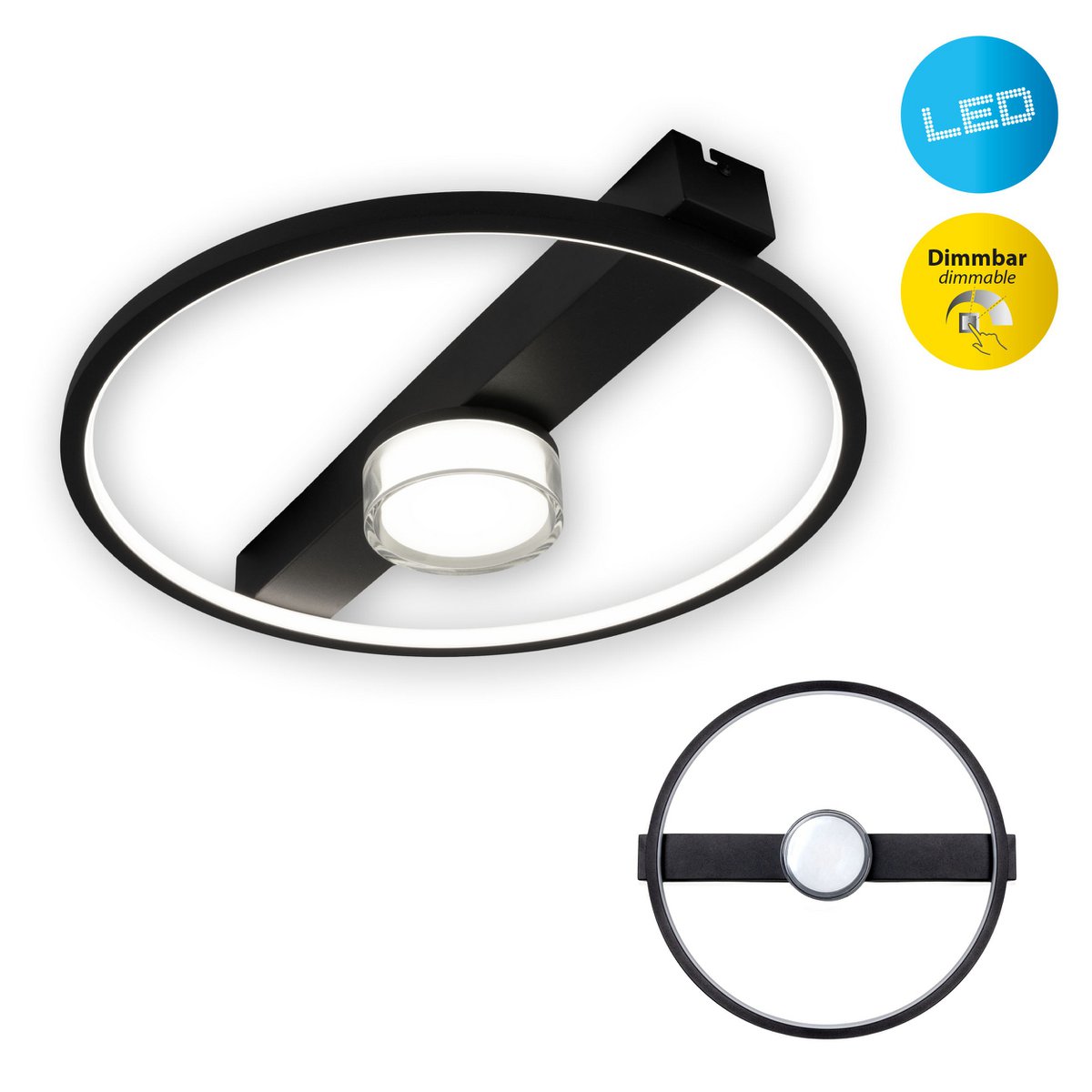 LED -plafondlicht "CIMO" gemaakt van zwart metaal en plastic, 40 cm lang, dimbaar door wandschakelaar