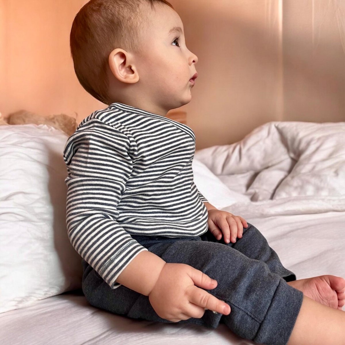 OrganicEra Organic Baby L/S kimono body, indigo gestreept