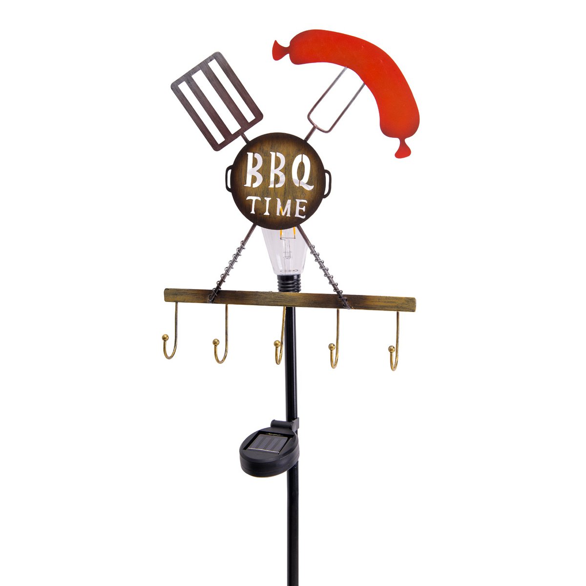 LED Solar Earth Spit H: 130 cm (BBQ), voor buiten, gemalen spiesjes gemaakt van metaal en plastic in roest, met geïntegreerde LED