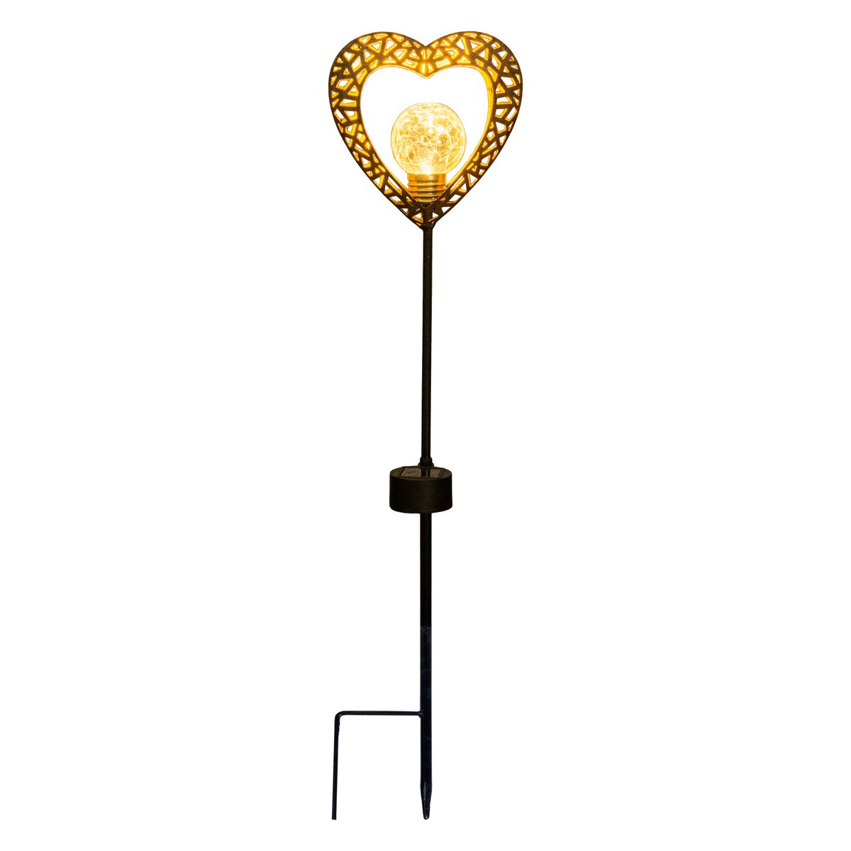 2 Set LED LED Solar Lamp "Heart" met Earth Skeer voor de tuin en terras gemaakt van metaal in zwart, en goud, met stevig ingebouwde LED's, 59 cm hoog