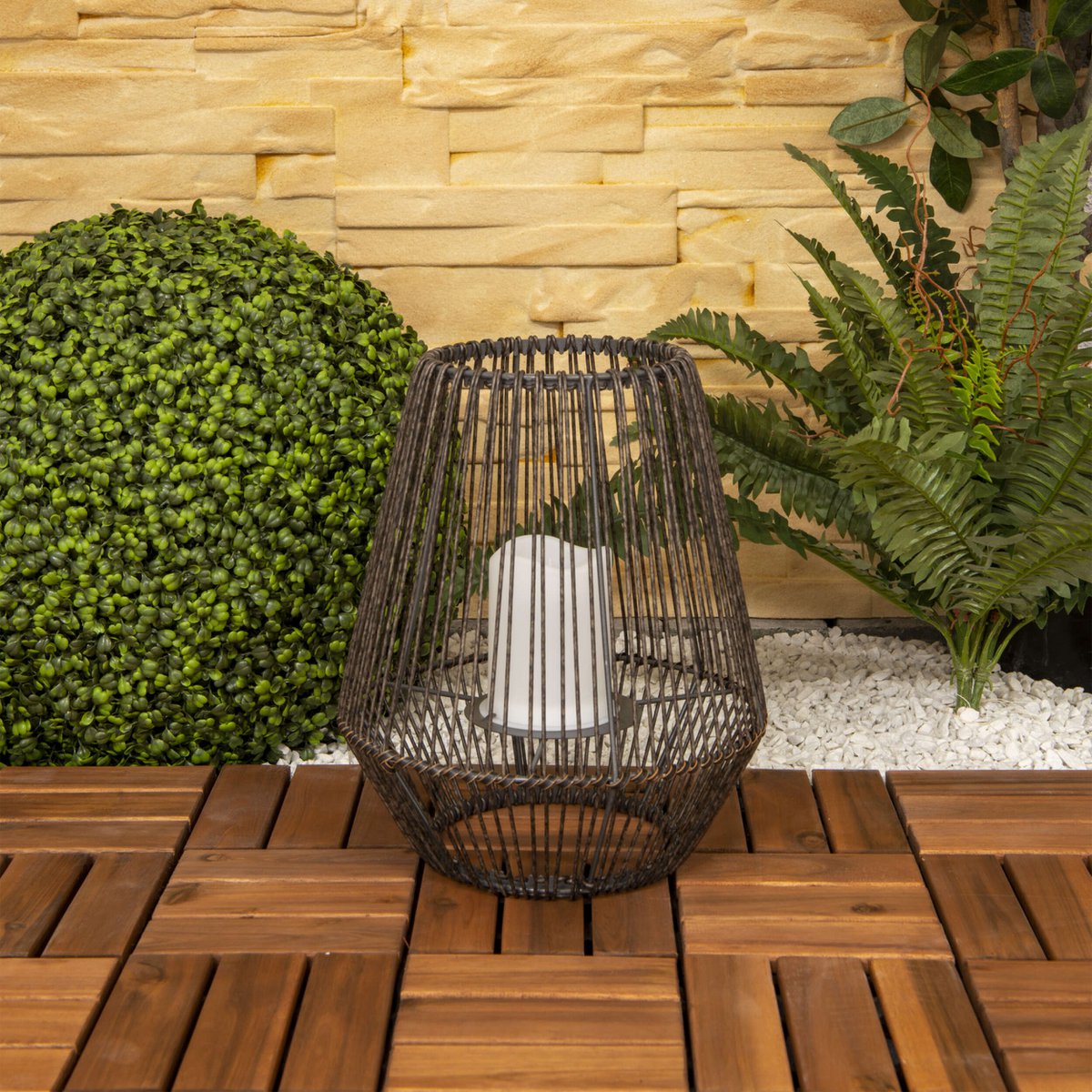 LED Solar Lamp "Plasto" Ø 26 cm buiten gemaakt van bruin metaal en plastic