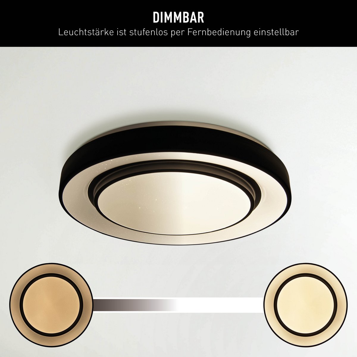 LED -plafondlamp "Monterey" Ø 47,5 cm, vele functies, gemaakt van metaal en plastic in het zwart, met geïntegreerde LED's, verlichting voor woonkamers, gang of kantoor