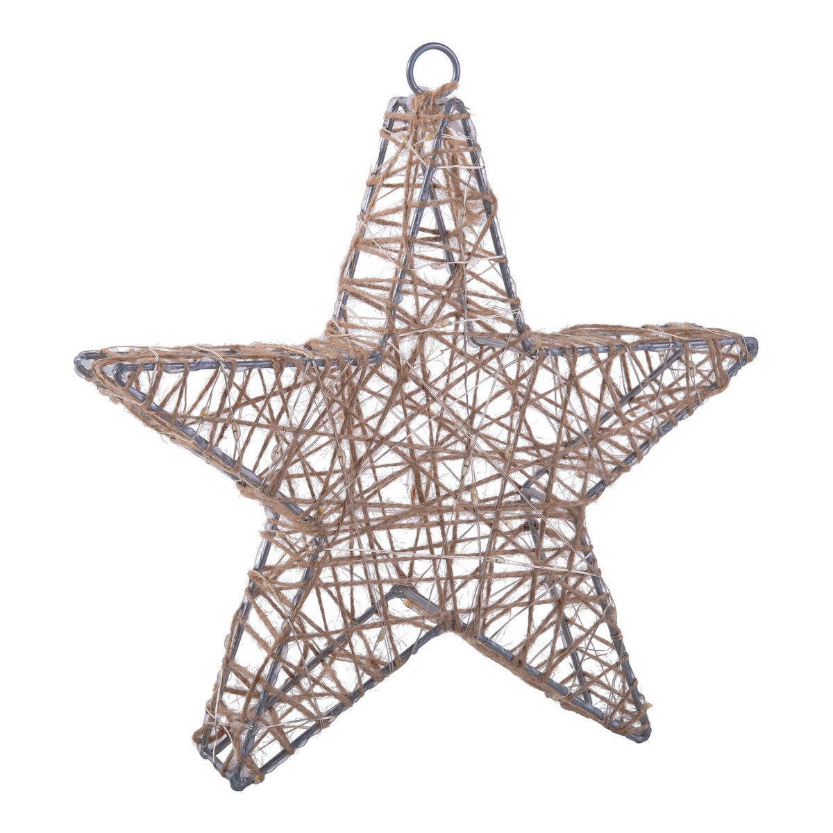 2 Set LED-kerstdecoratie "Metal Star" Ø 25 cm-Christmas Decoraties gemaakt van metaal en textiel in de natuur, met stevig ingebouwde LED's