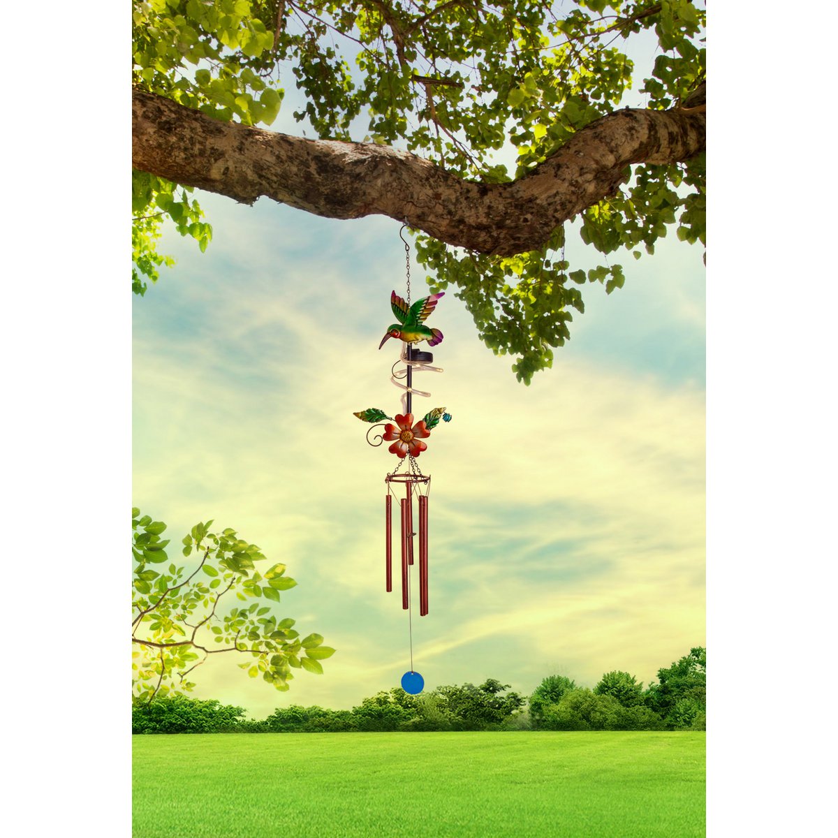 LED Solar Light / Wind Chime "Colibri", voor buiten, metaal en plastic, kleurrijk, met geïntegreerde LED